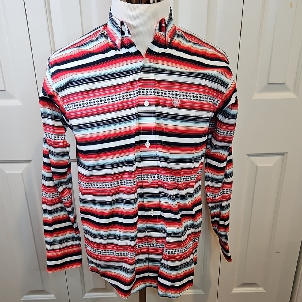 Ariat Striped Button-Down Shirt Red Black White S Small NWOT